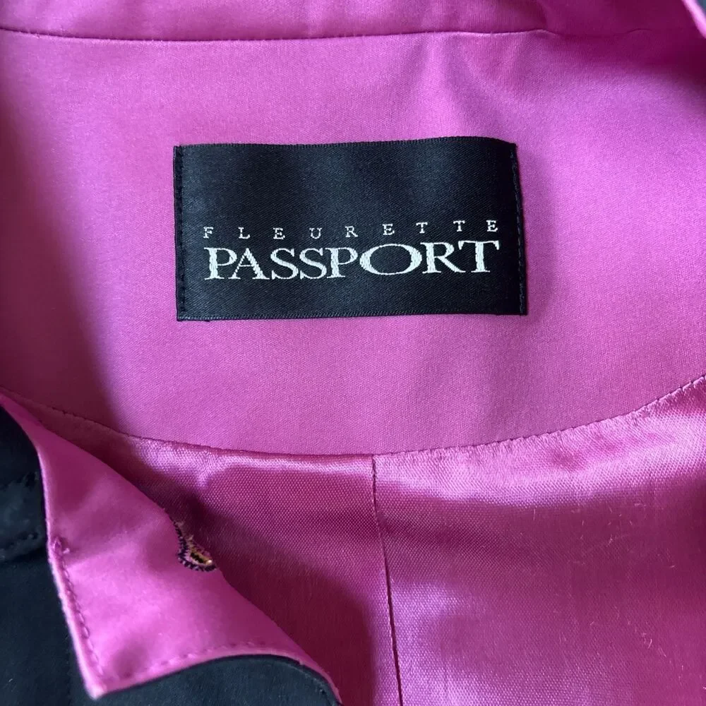 Women’s Fleurette Passport 100% Cotton Black Trench Coat Size 12 Made In USA
